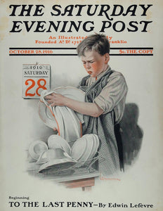 1916 SEP Cover Boy Washing Dishes Kitchen Hemsteger - ORIGINAL SEP1