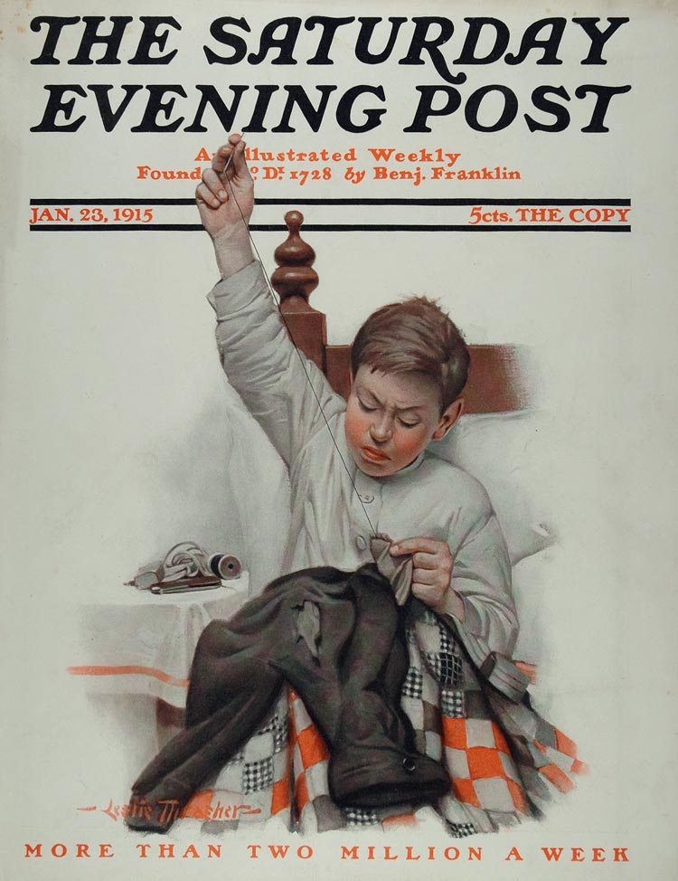 1915 SEP January Cover Boy Sewing Pants Leslie Thrasher - ORIGINAL SEP1