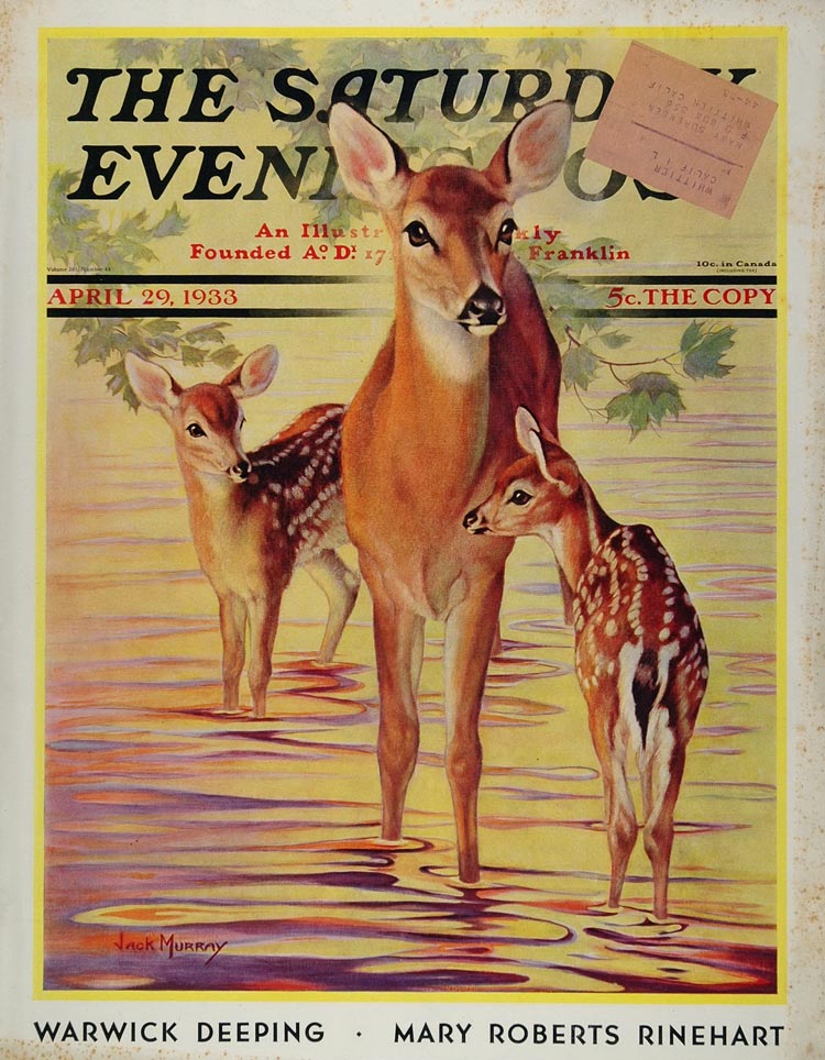 1933 SEP April 29 Cover Deer Doe Fawns Jack Murray NICE - ORIGINAL SEP1