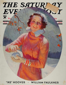1934 SEP Cover Woman Snowball Winter Frederic Mizen - ORIGINAL SEP1