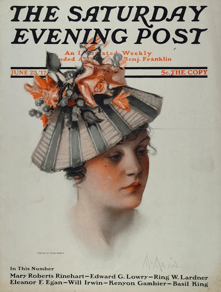 1917 SEP Cover Woman Unusual Hat Portrait Neysa McMein - ORIGINAL SEP1