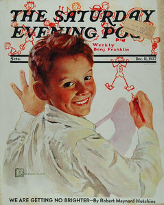 1937 SEP Cover Boy Drawing Stick Figures D. Crockwell - ORIGINAL SEP1