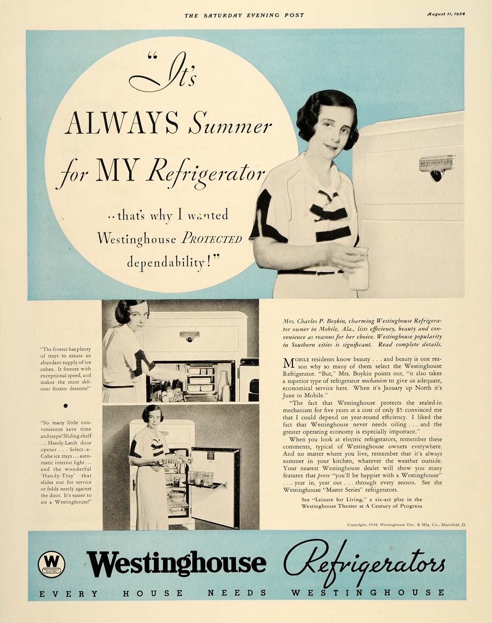1934 Ad Westinghouse Appliance Refrigerators Electric - ORIGINAL SEP3
