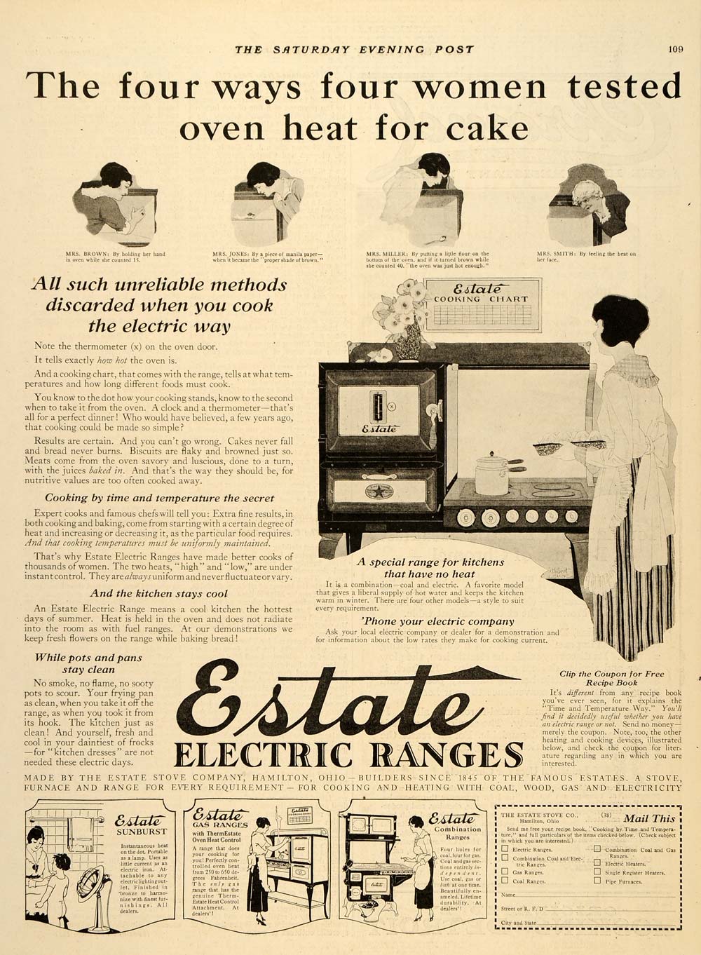1921 Ad Estate Electric Ranges Sunburst Gas Combination - ORIGINAL SEP3
