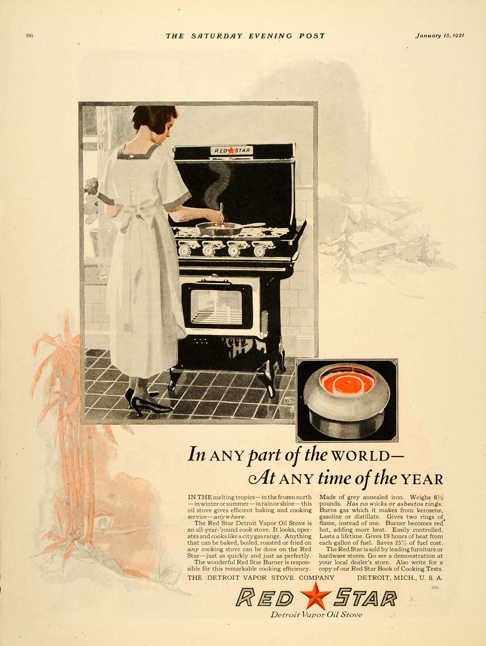 1921 Ad Red Star Detroit Vapor Oil Stove Appliances - ORIGINAL ADVERTISING SEP3