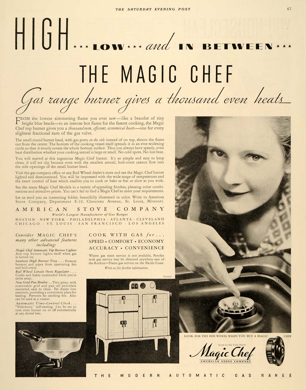 1933 Ad Magic Chef Automatic Gas Range American Stove - ORIGINAL SEP3