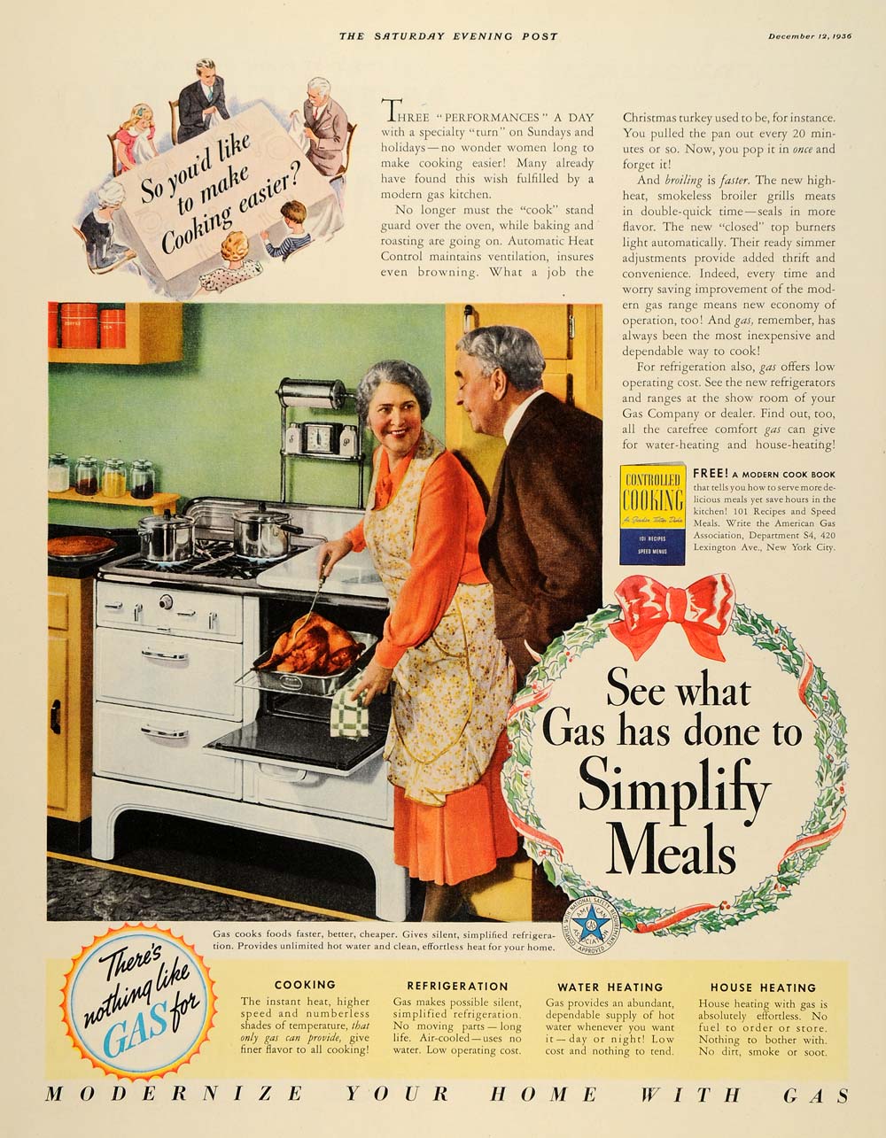 1936 Ad Gas Company Cooking Refrigeration Water Heating - ORIGINAL SEP3