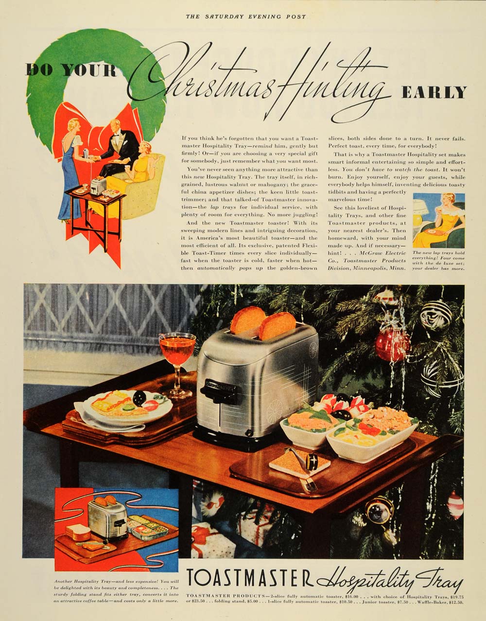 1936 Ad Toastmaster Hospitality Tray McGraw Electric - ORIGINAL ADVERTISING SEP3