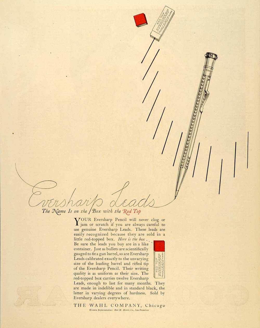 1921 Ad Eversharp Box Red Top Wahl Company Lead Pencil - ORIGINAL SEP3