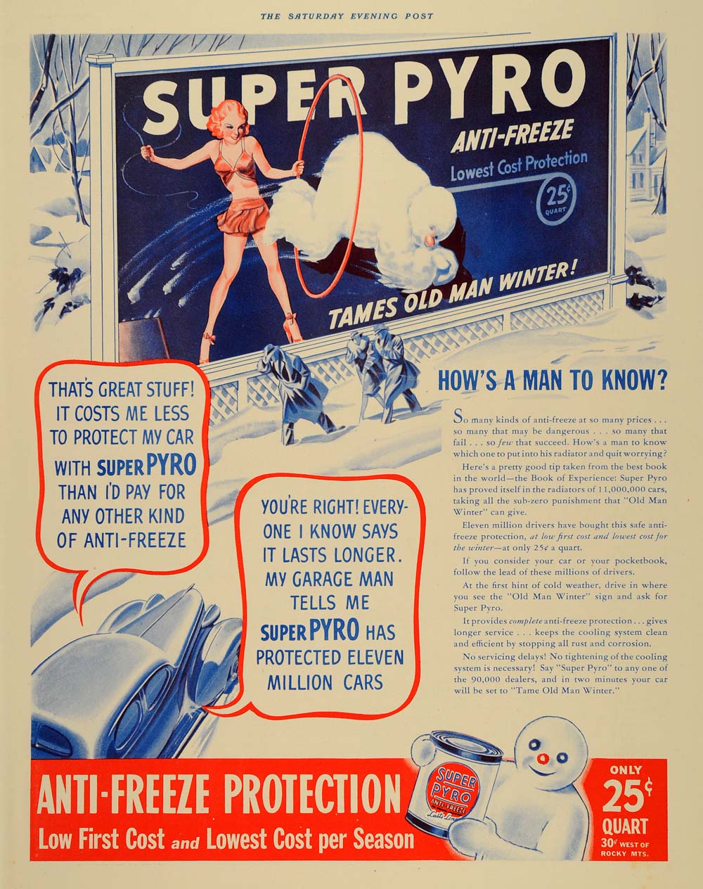1937 Ad Super Pyro Anti-Freeze Winter Protection Driver - ORIGINAL SEP3