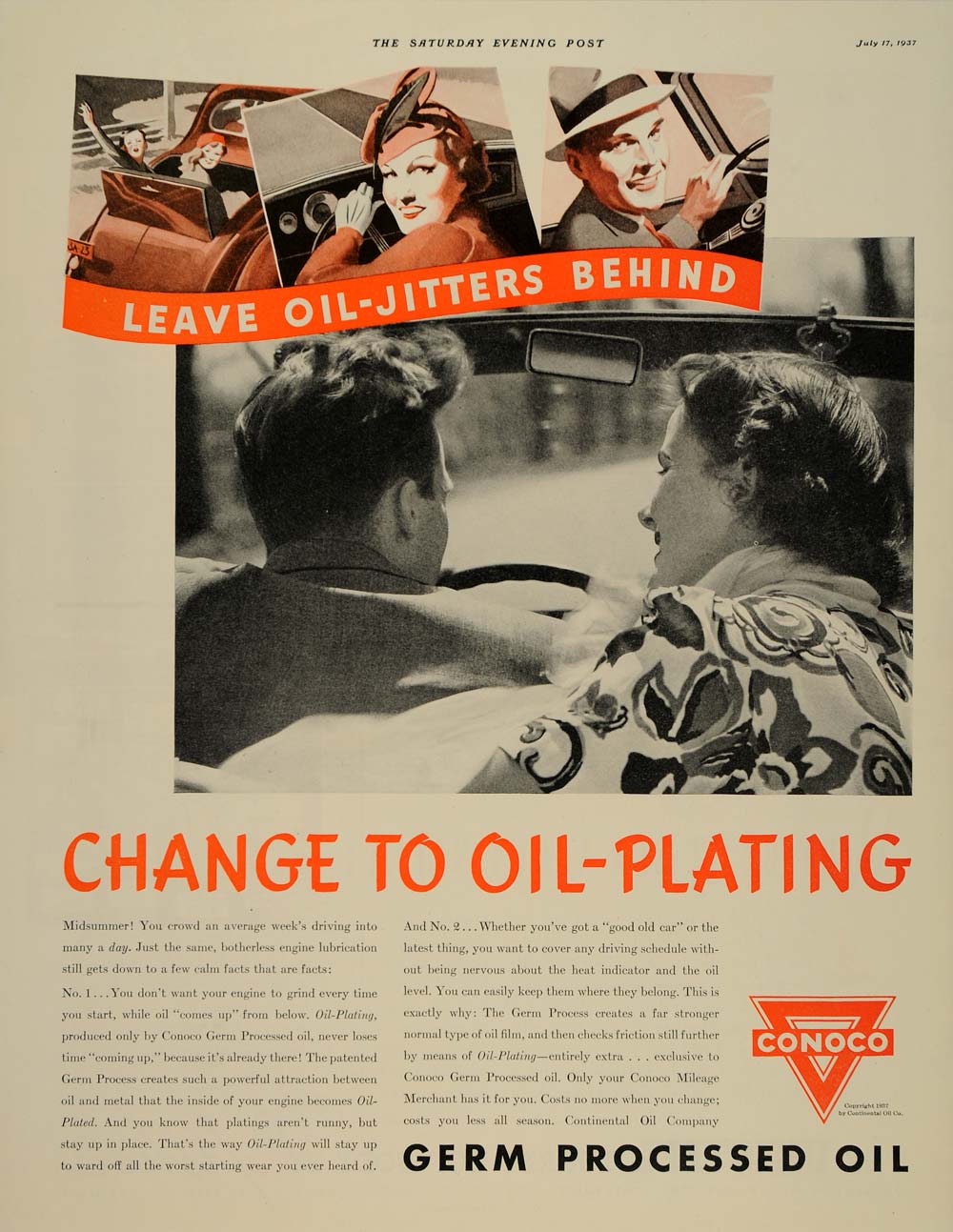 1937 Ad Germ Processed Oil Plating Conoco Continental - ORIGINAL SEP3