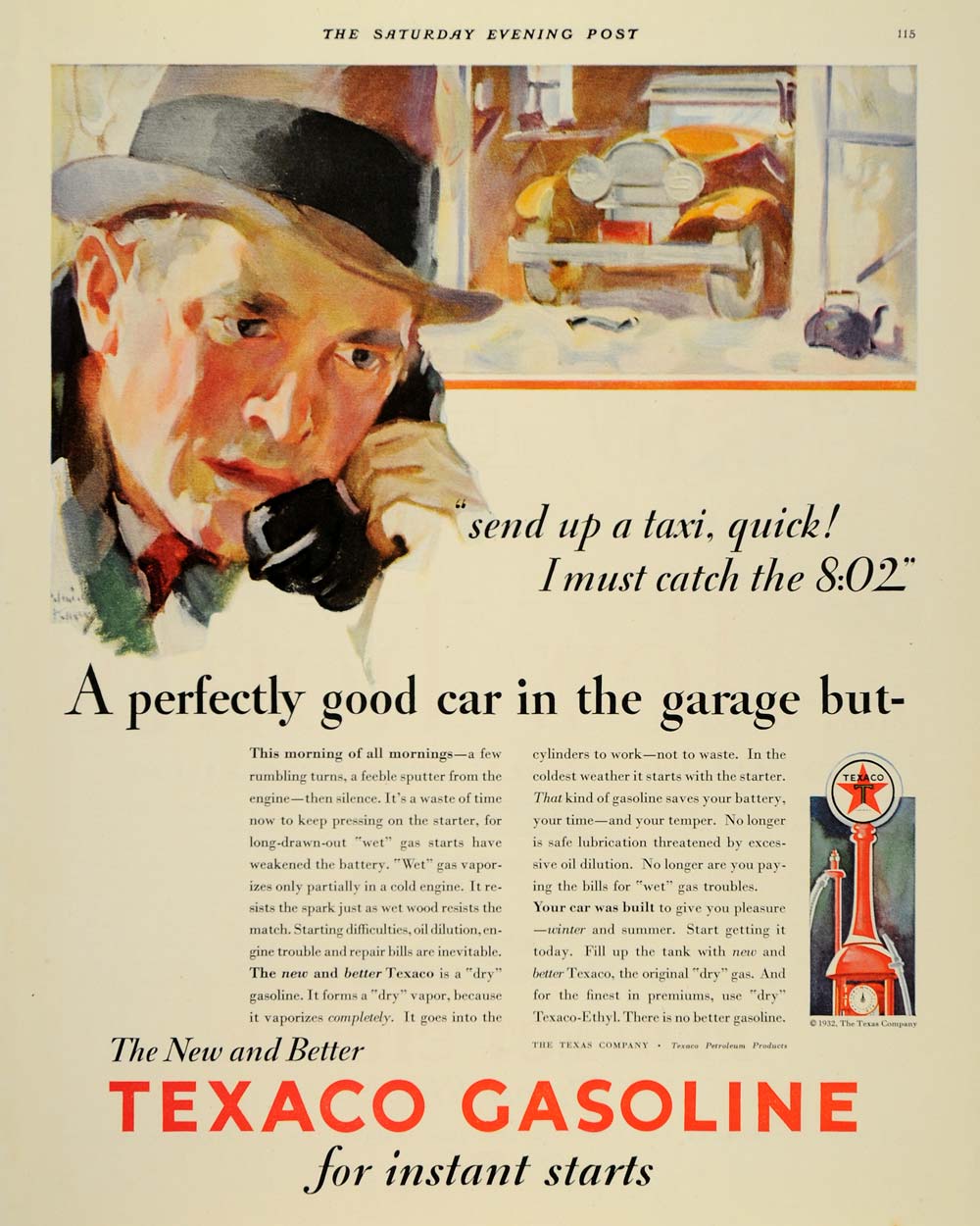 1932 Ad Texaco Gasoline Dry Gas Ethyl Texas Company - ORIGINAL ADVERTISING SEP3