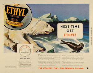 1933 Ad Ethyl Gasoline Fluid Seal Polar Bear Cool Fuel - ORIGINAL SEP3 - Period Paper
