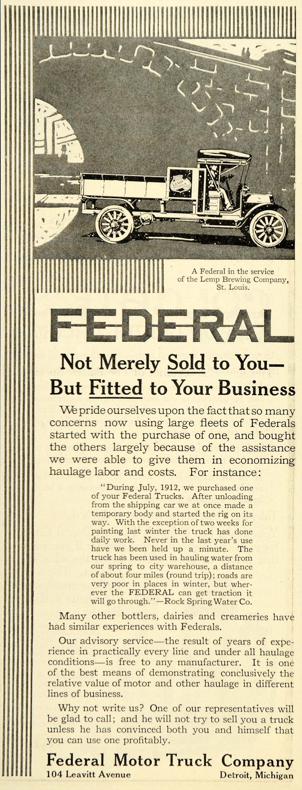 1914 Ad Federal Motor Truck Lemp Brewing Company - ORIGINAL ADVERTISING SEP3