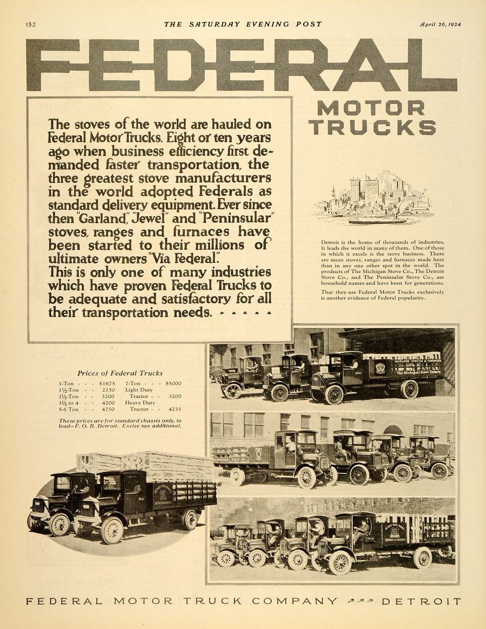 1924 Ad Federal Motor Truck Company Tractor Heavy Duty - ORIGINAL SEP3