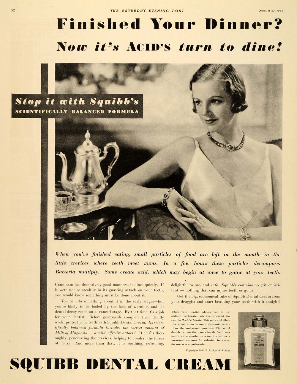 1932 Ad Squibb Dental Cream Germ Acid Tooth Paste - ORIGINAL ADVERTISING SEP3