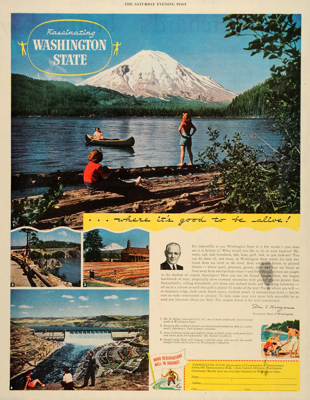 1946 Ad Washington State Vacation Mt. Saint Helen Dam - ORIGINAL SEP3