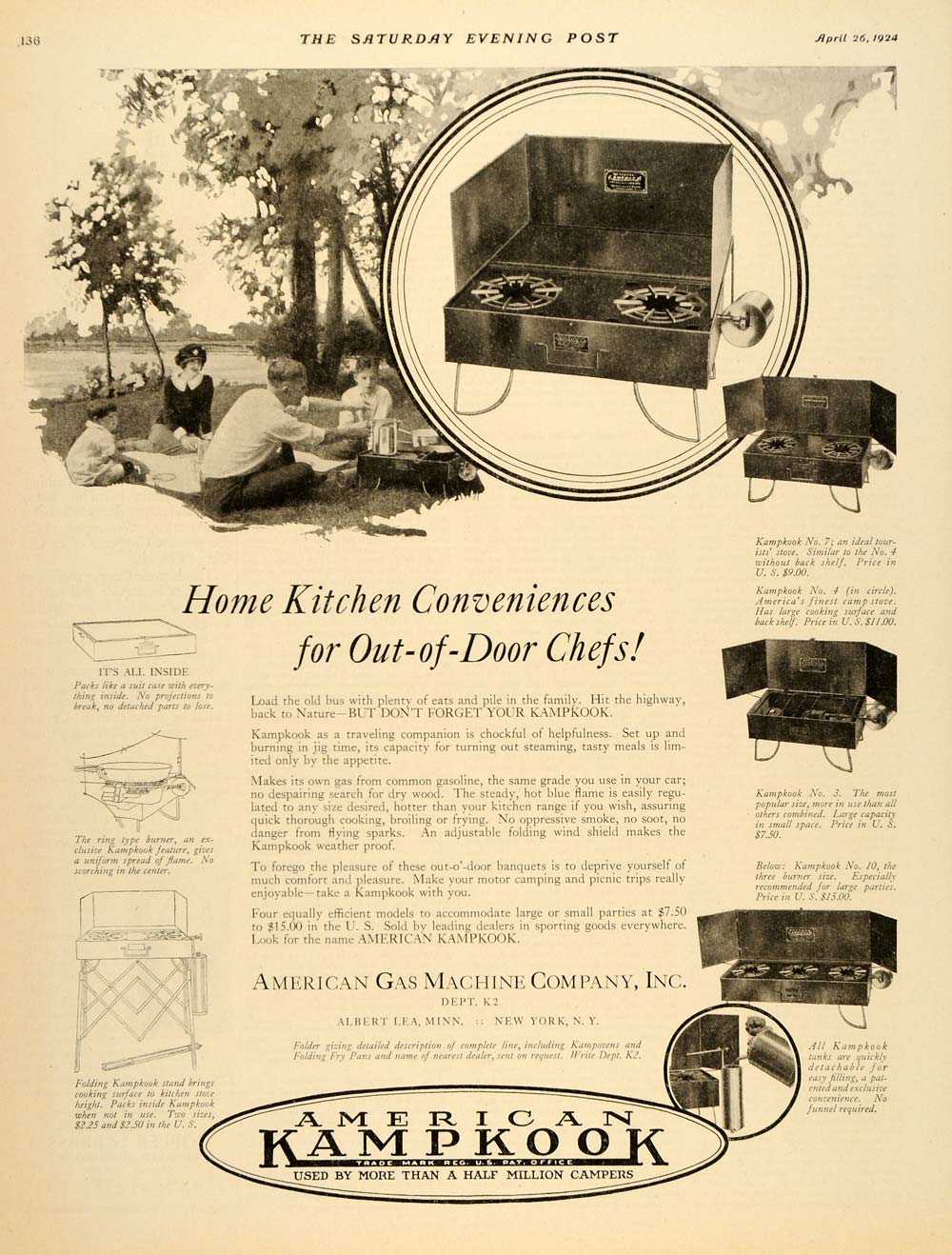 1924 Ad American Kampkook Campers Kitchen Grill Stove - ORIGINAL SEP3