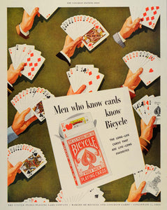 1946 Ad Bicycle Rider Back Playing Hand Of Cards - ORIGINAL ADVERTISING SEP3