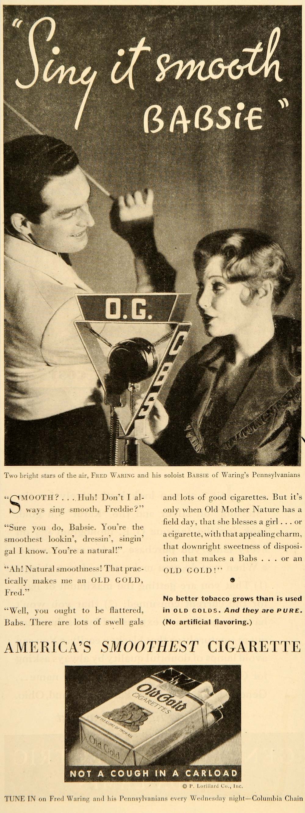 1933 Ad Fred Waring Babsie Old Gold Cigarettes CBS