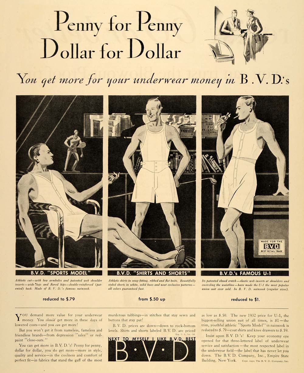 1932 Ad Underwear B V D Sports Model Shirts Shorts U-1 - ORIGINAL