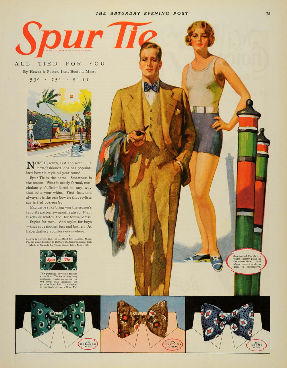 1929 Ad Spur Tie Orlando Daytona Miami Men's Fashion - ORIGINAL ADVERTISING SEP3