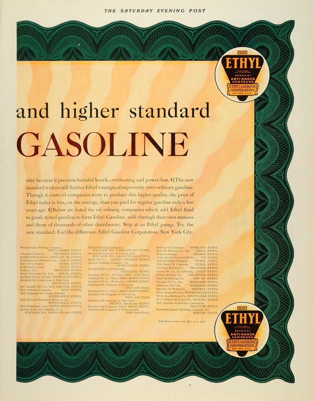 1932 Ad Ethyl Gasoline Corporation Anti Knock Compound - ORIGINAL SEP3