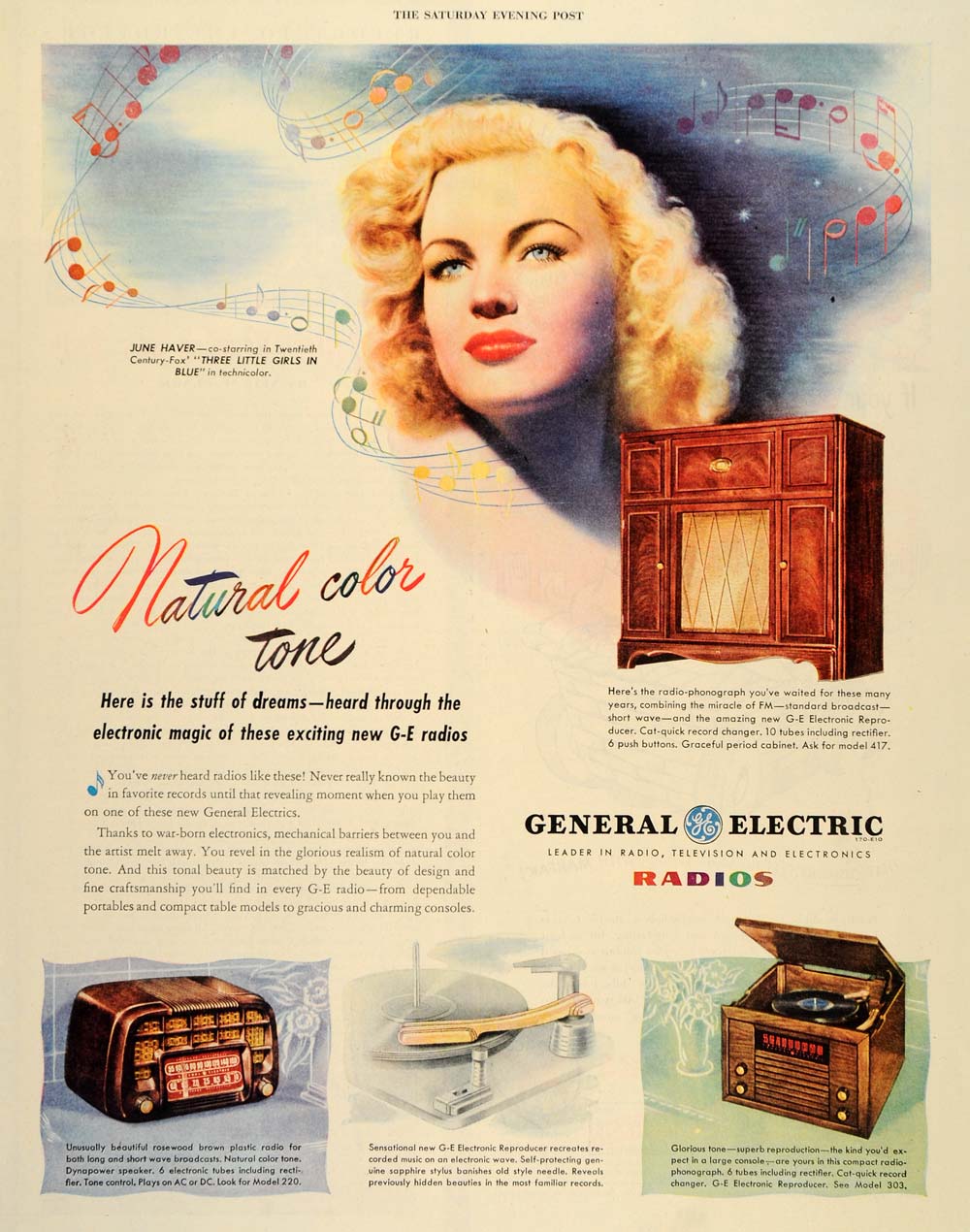 1946 Ad General Electric Natural Color Tone June Haver - ORIGINAL SEP3