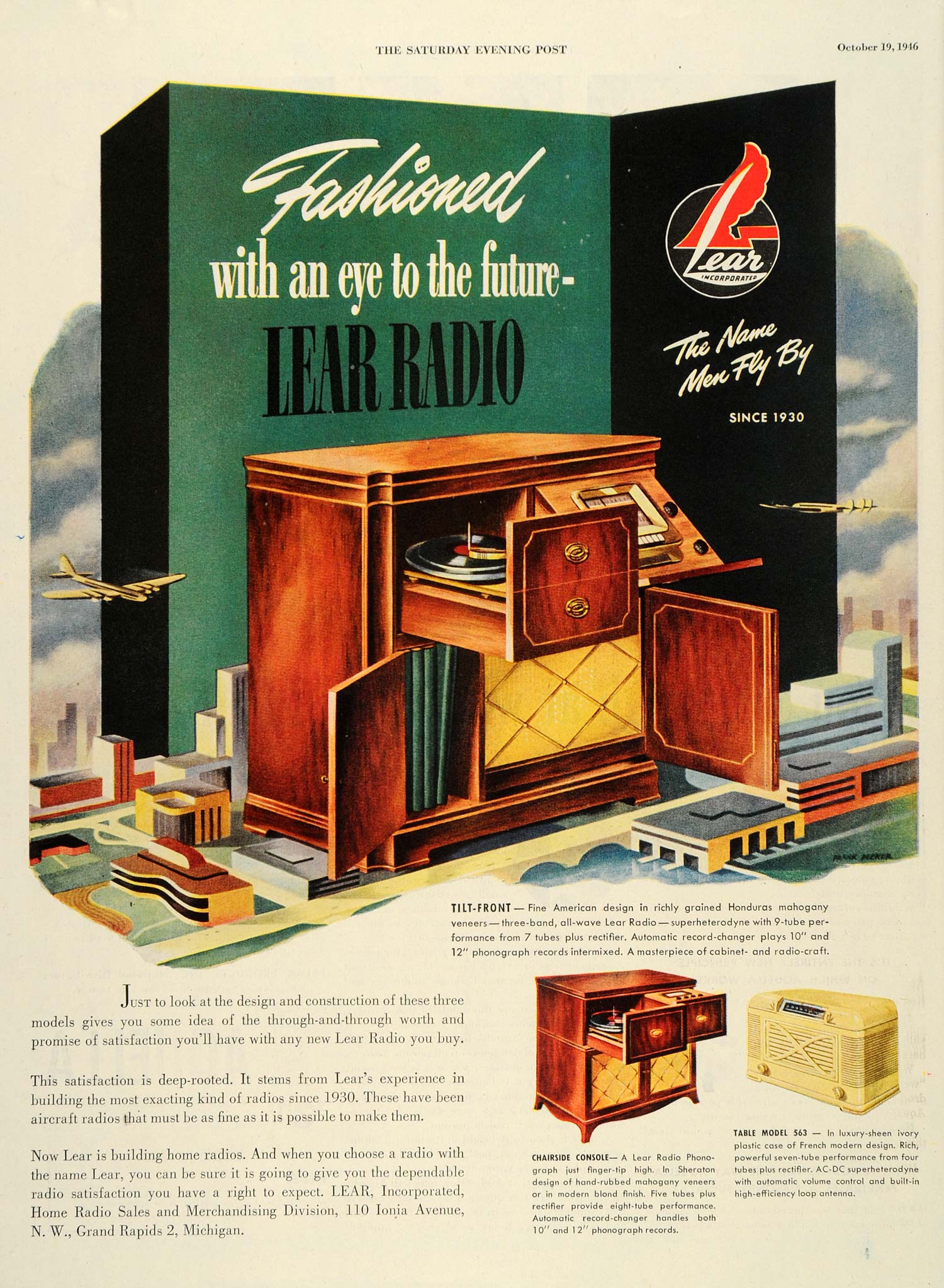 1946 Ad Lear Radio Record Grand Music Box Tilt Front - ORIGINAL ADVERTISING SEP3