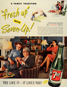 1947 Ad Seven-Up, 7-UP Family Fresh Up Reunion Bottles - ORIGINAL SEP3
