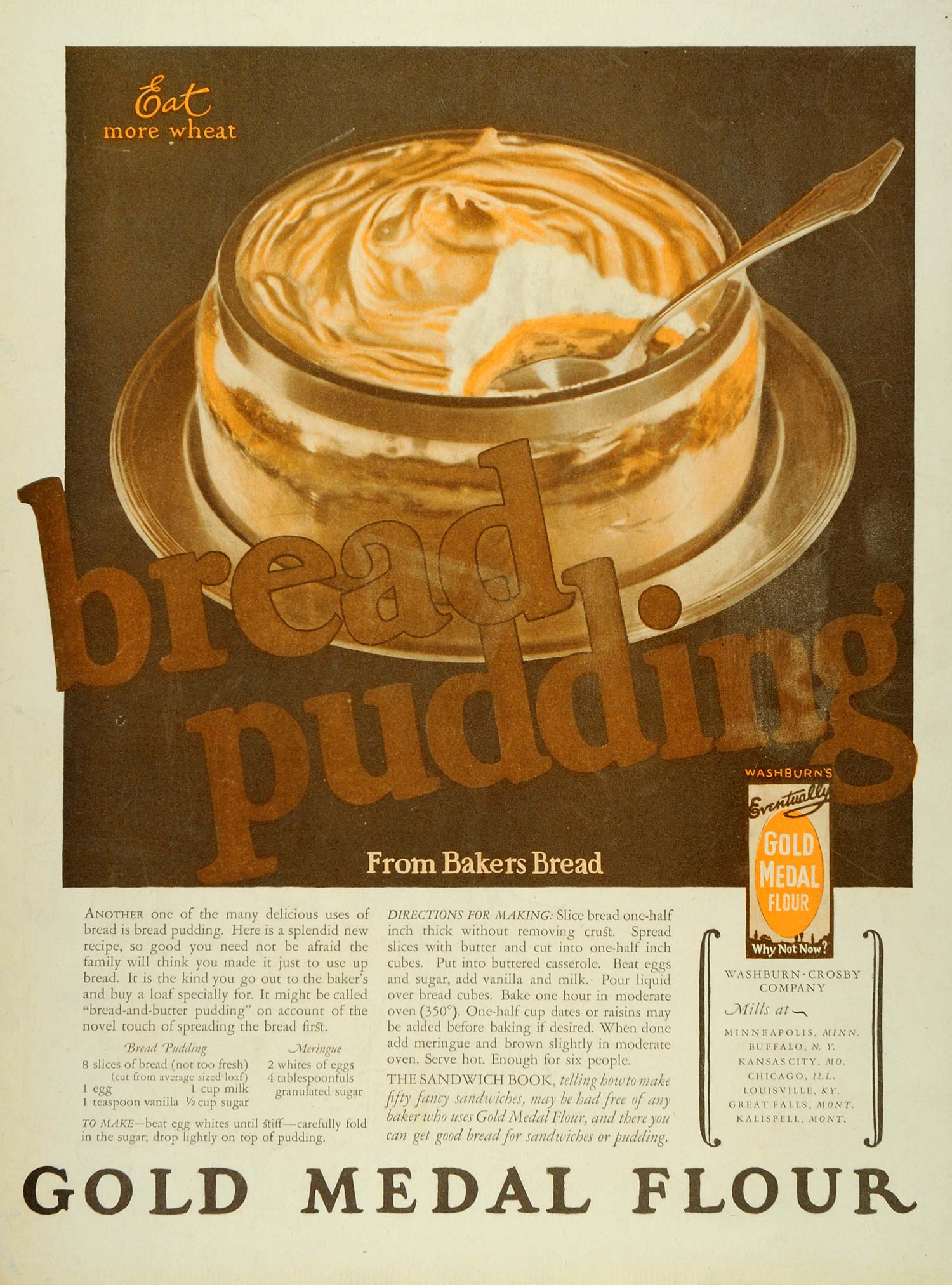 1924 Ad Bread Pudding Wheat Washburn Gold Medal Flour - ORIGINAL SEP3