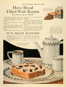 1921 Ad California Sun-Maid Raisins Bread Box Health - ORIGINAL ADVERTISING SEP3 - Period Paper
