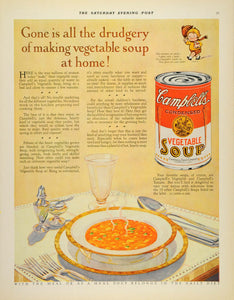 1929 Ad Campbells Kid Vegetable Soup Can Souper Kid - ORIGINAL ADVERTISING SEP3