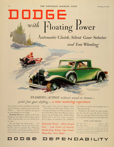 1932 Ad Dodge Automobiles Eight-Cylinder Coupe Sledding - ORIGINAL SEP3