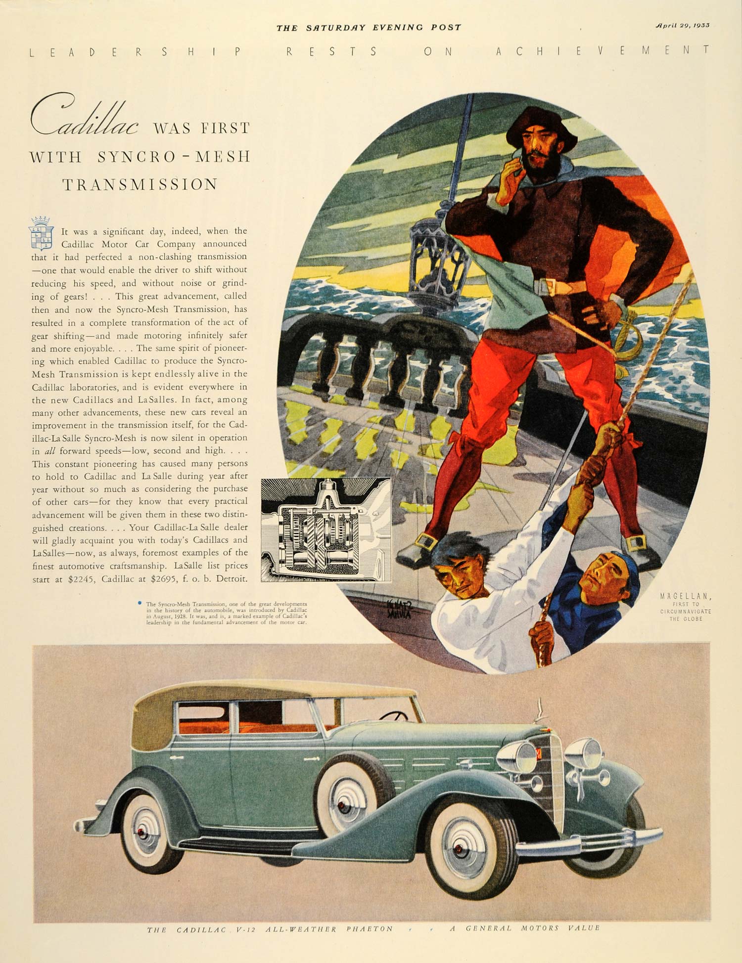 1933 Ad Cadillac Syncro-Mesh Transmisssion Blue Car - ORIGINAL ADVERTISING SEP3