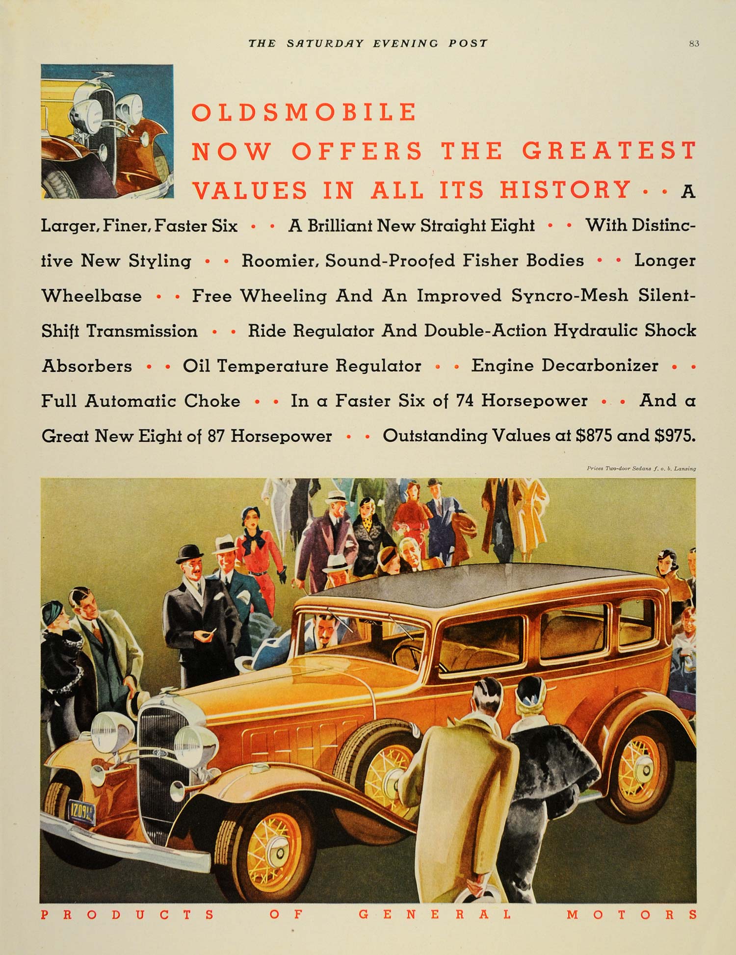 1932 Ad Oldsmobile General Motors Pricing Lansing Sedan - ORIGINAL SEP3