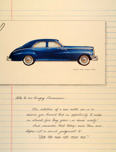 1946 Ad Blue Packard Super Touring Sedan Drawing Cars - ORIGINAL SEP3