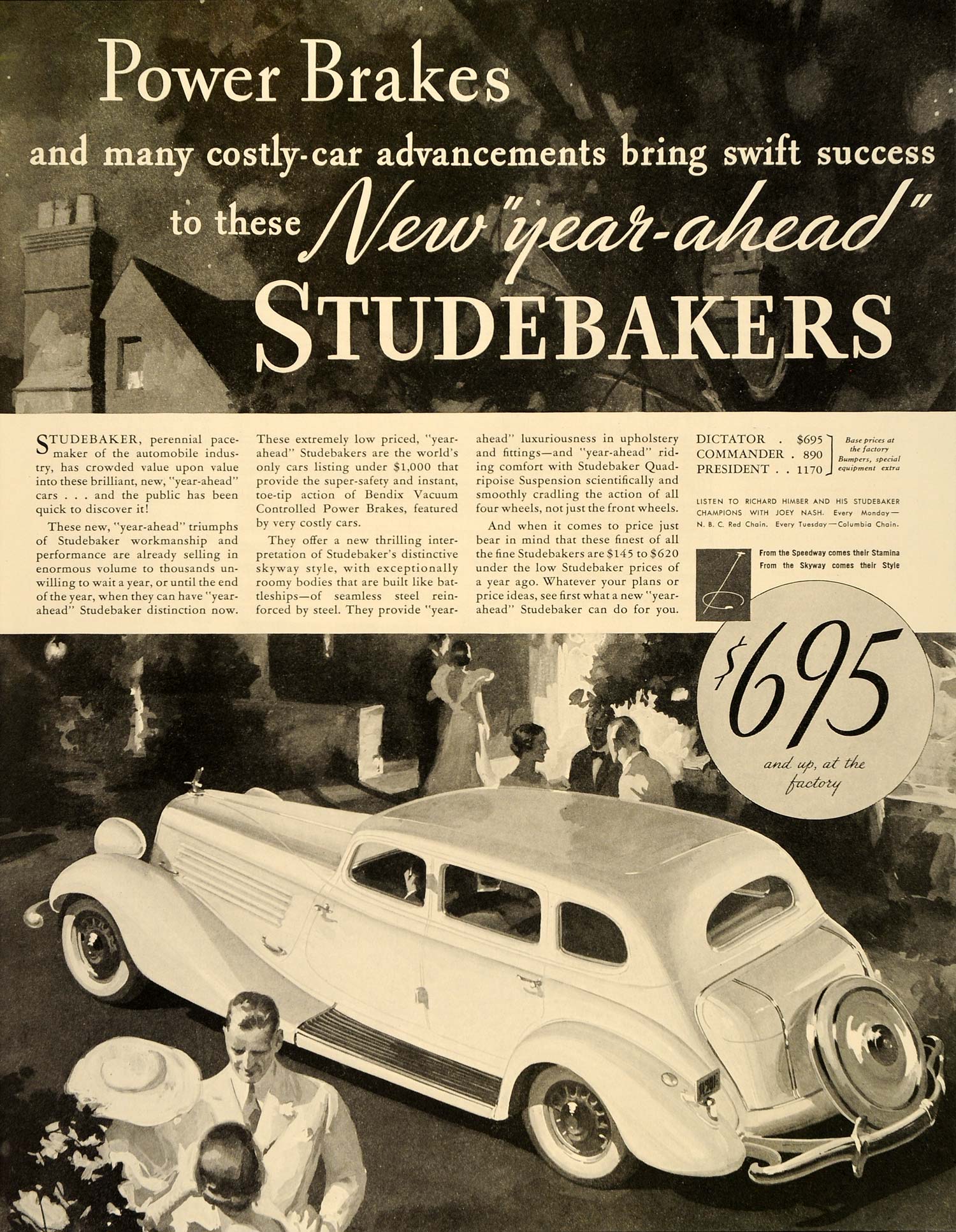 1934 Ad Studebaker Limousine Richard Himber Joey Nash - ORIGINAL SEP3