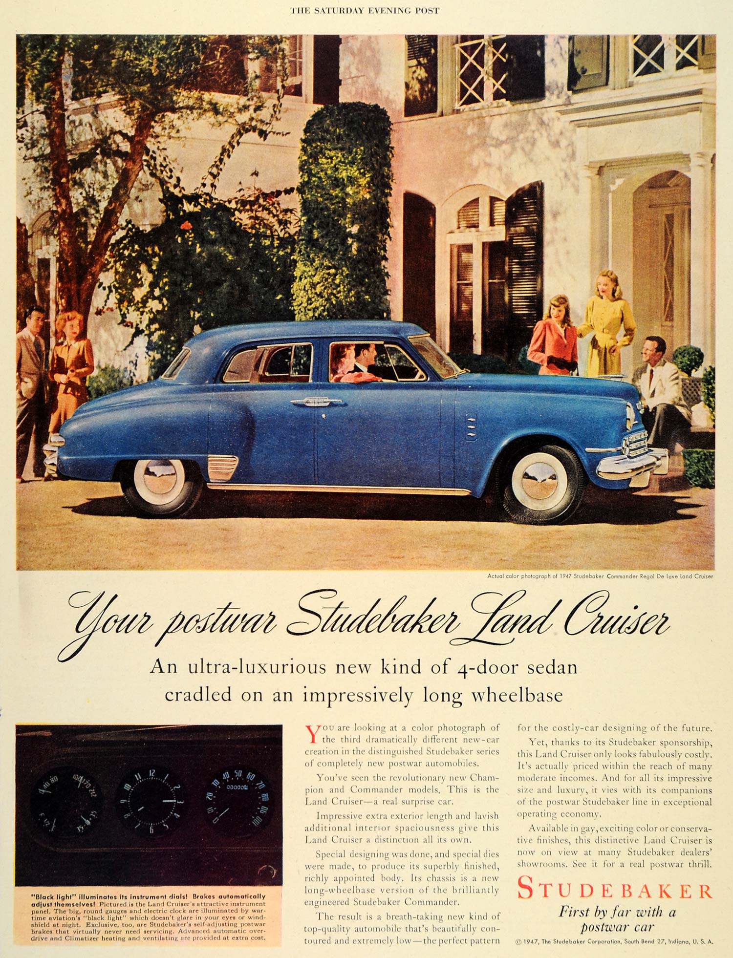 HEDDON 1916 studebaker panel 宣伝カーダイキャスト 1947 Ad Studebaker Land Cruiser Post War Car Blue - ORIGINAL