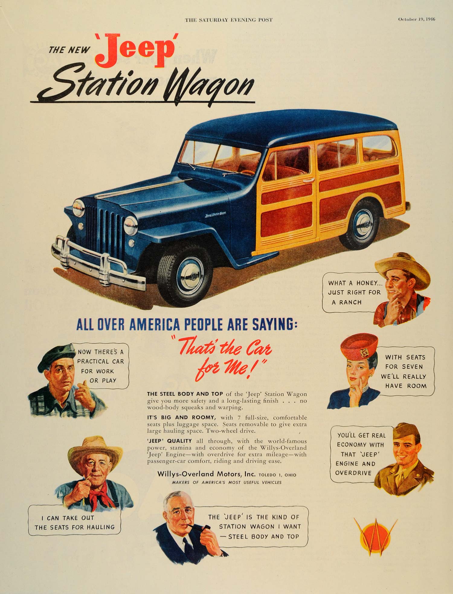 1946 Ad Jeep Station Wagon Dual-Surface Dual-Color - ORIGINAL ADVERTISING SEP3