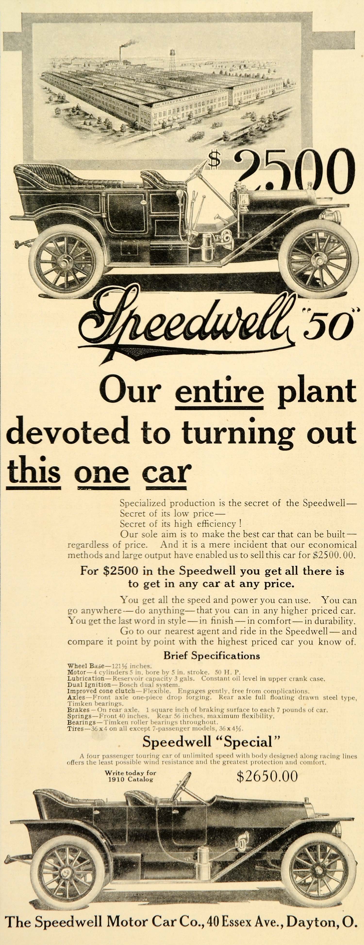 1909 Ad Speedwell 50 Car Antique Automobile Factory - ORIGINAL ADVERTISING SEP3
