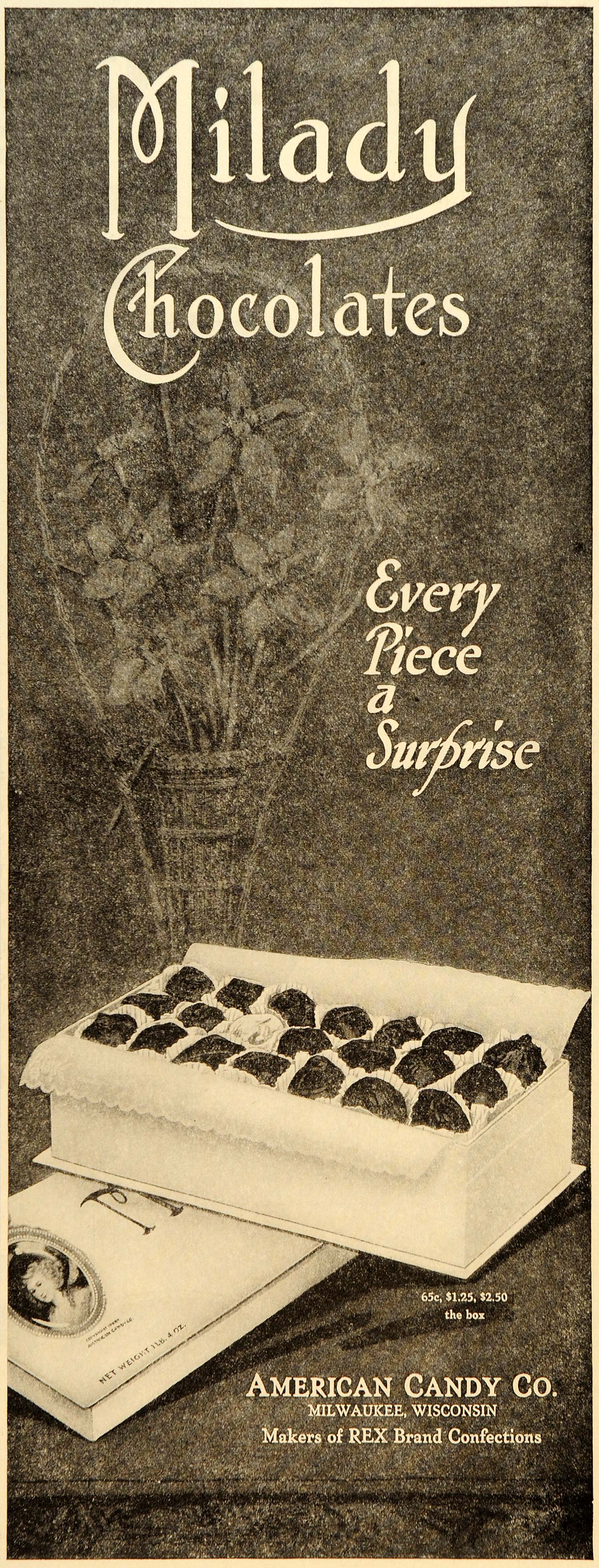 1919 Ad Milady Chocolates American Candy REX Brand - ORIGINAL ADVERTISING SEP4