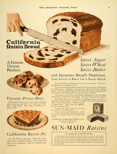 1918 Ad California Raisin Liberty Bread WWI Sun-Maid - ORIGINAL ADVERTISING SEP4