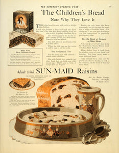 1919 Ad Children's Bread Sun-Maid Raisins Girl Bunnies - ORIGINAL SEP4