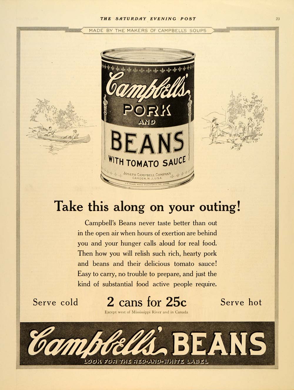 1921 Ad Campbell's Pork and Beans Tomato Sauce Can - ORIGINAL ADVERTISING SEP4
