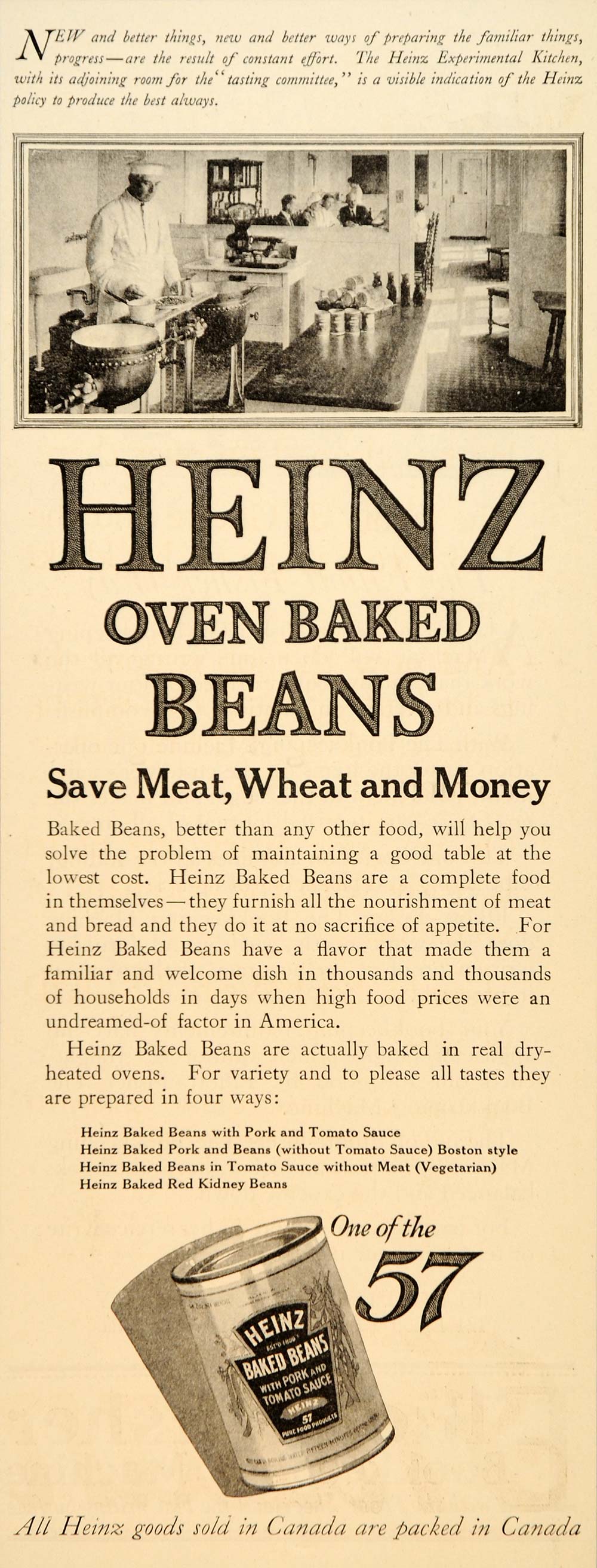 1918 Ad Heinz 57 Baked Beans Experimental Kitchen Label - ORIGINAL SEP4