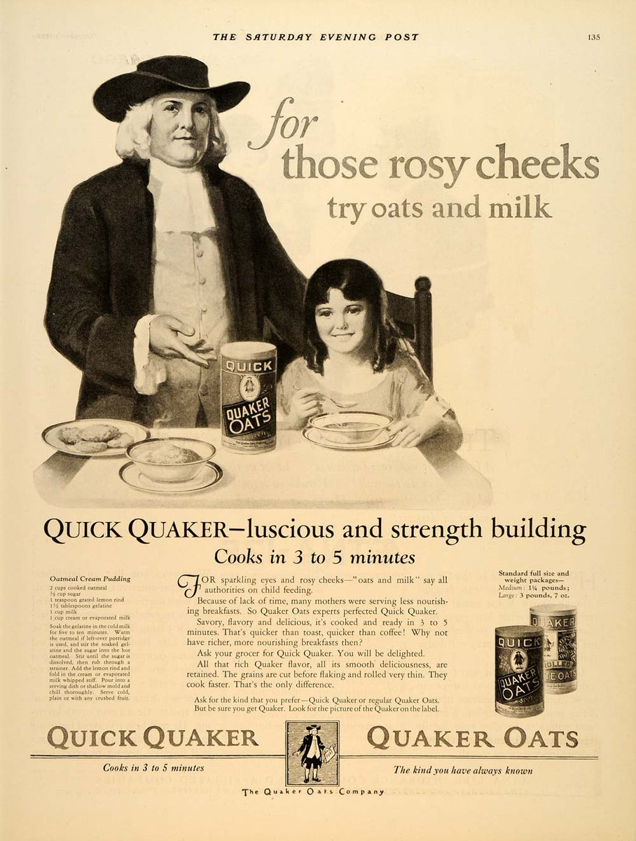 1924 Ad Quick Quaker Oats Man Milk Steaming Bowl Girl - ORIGINAL SEP4 ...
