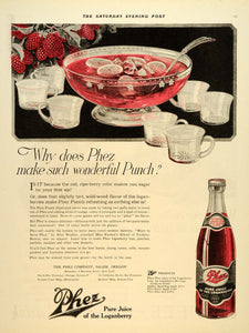 1920 Ad Phez Loganberry Fruit Juice Glasses Punch Bowl - ORIGINAL SEP4