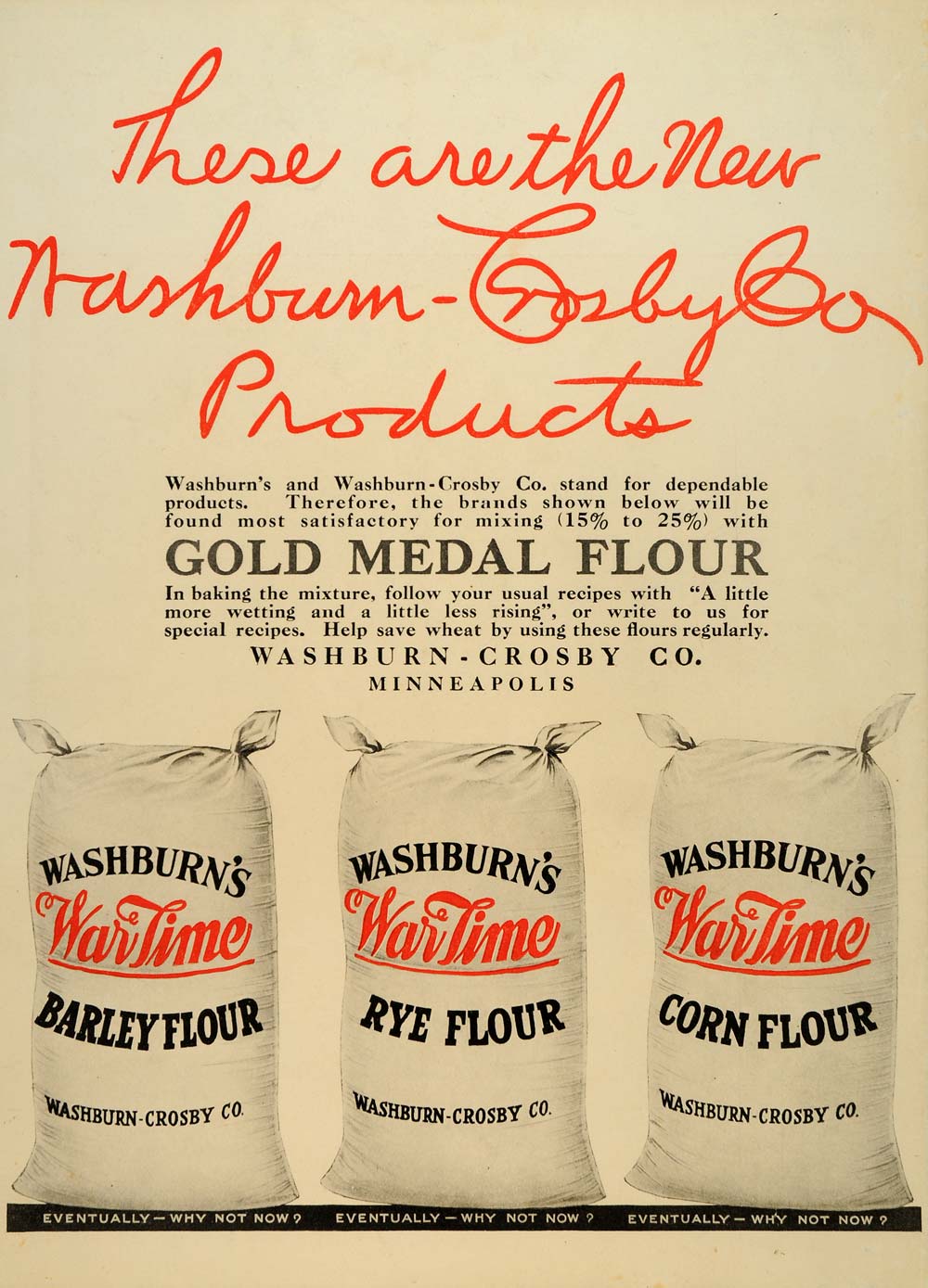 1918 Ad WWI Washburn Crosby War Time Rye Flour Baking - ORIGINAL SEP4