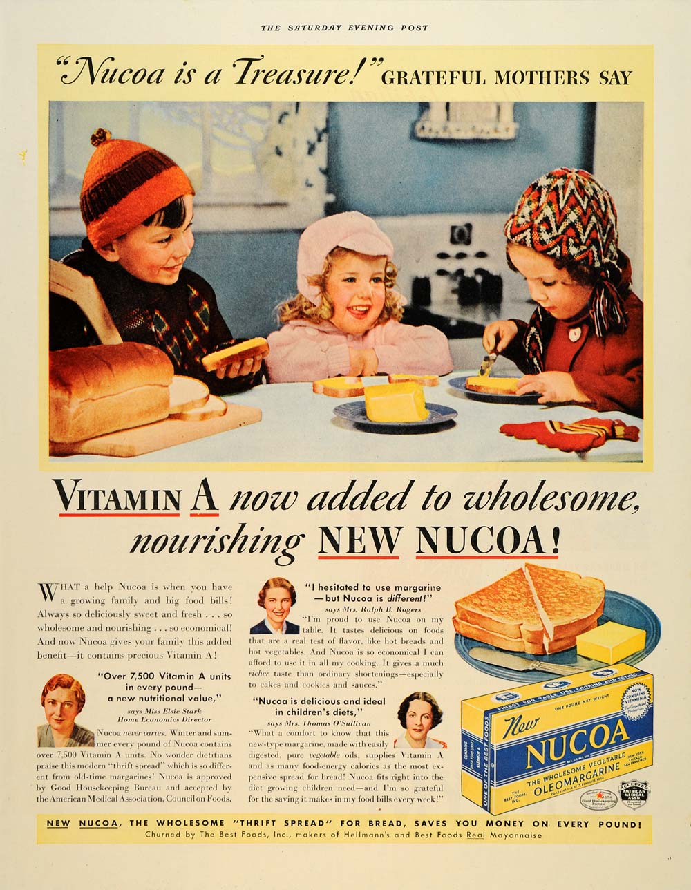 1938 Ad Nucoa Hellman's Children Oleomargarin Vitamin A - ORIGINAL SEP4